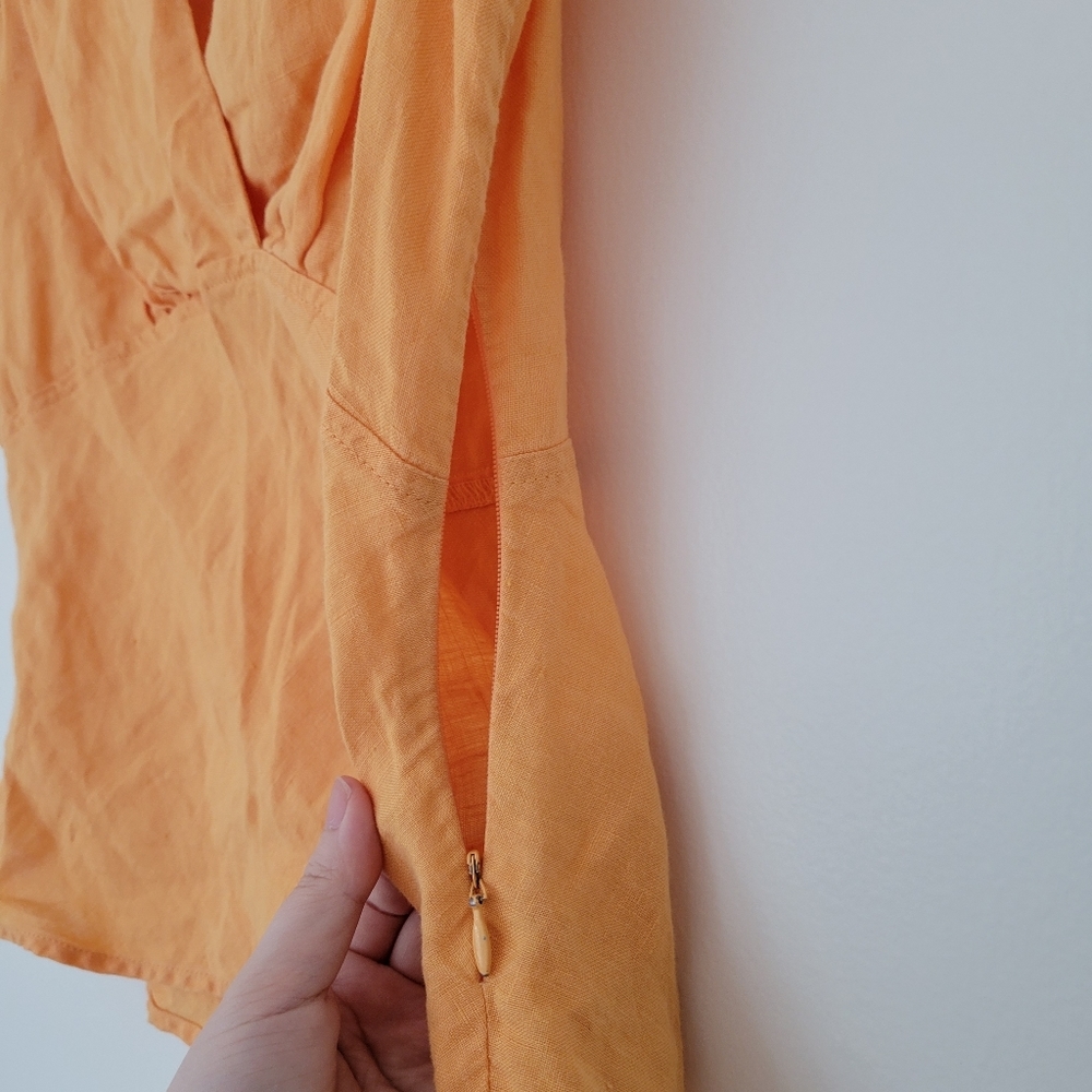 J.Jill 100% Linen Costal V neck Sleeveless Orange Blouse Top 2P - Picture 5 of 7